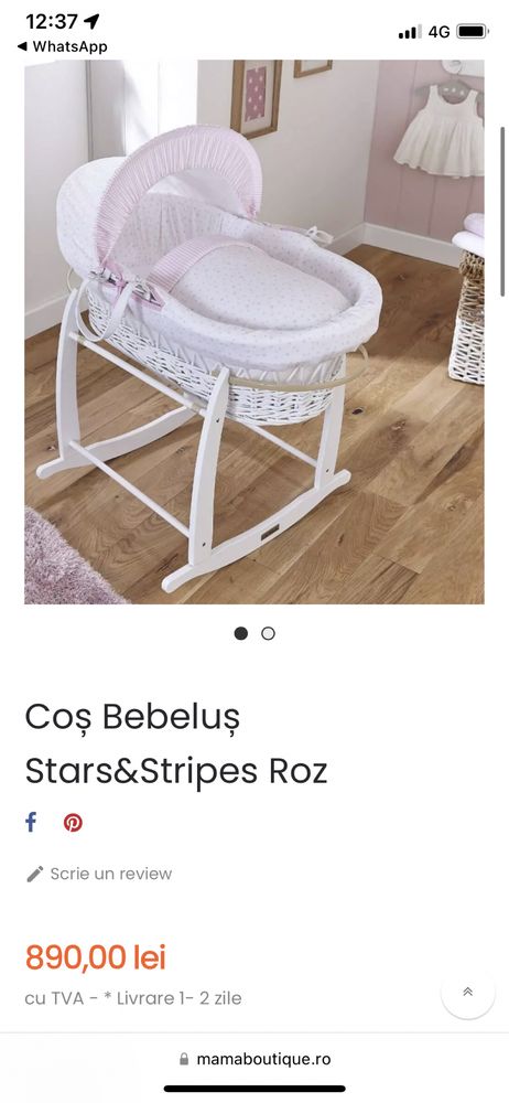 Coș Bebeluș Stars&Stripes Roz cu stand inclus - NOU