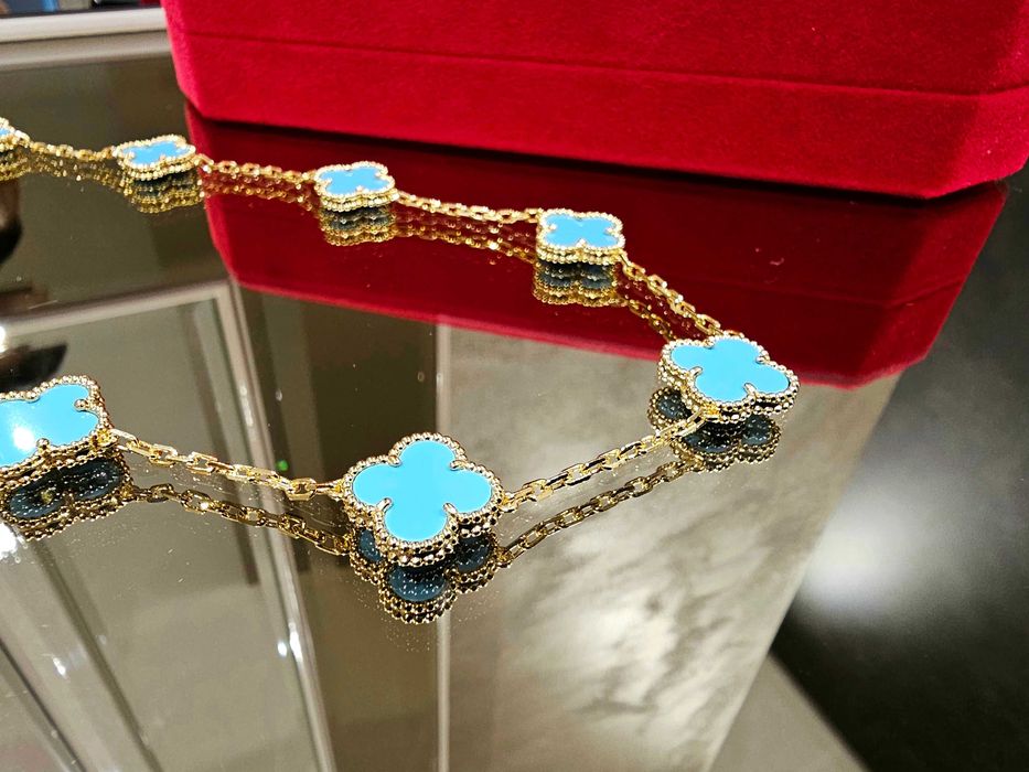 Van Cleef & Arpels VCA Gold Turquoise 10 Motifs Alhambra Дамско Колие
