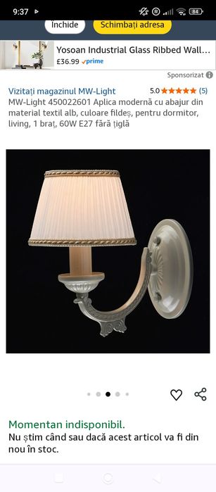 Lampă de perete pentru living și dormitor etc.Profesionala.Noua