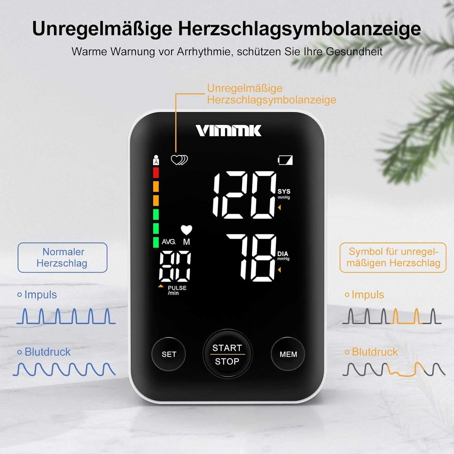 Апарат за кръвно налягане Vimmk, LED дисплей, Маншет 22-40 cm