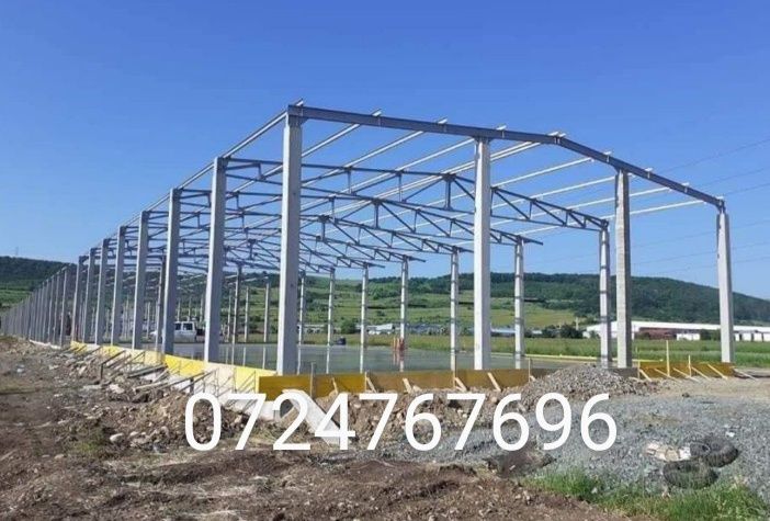 Vand hală metalică de pe stoc 8 m lățime pe 15 lungime fac și alte măr