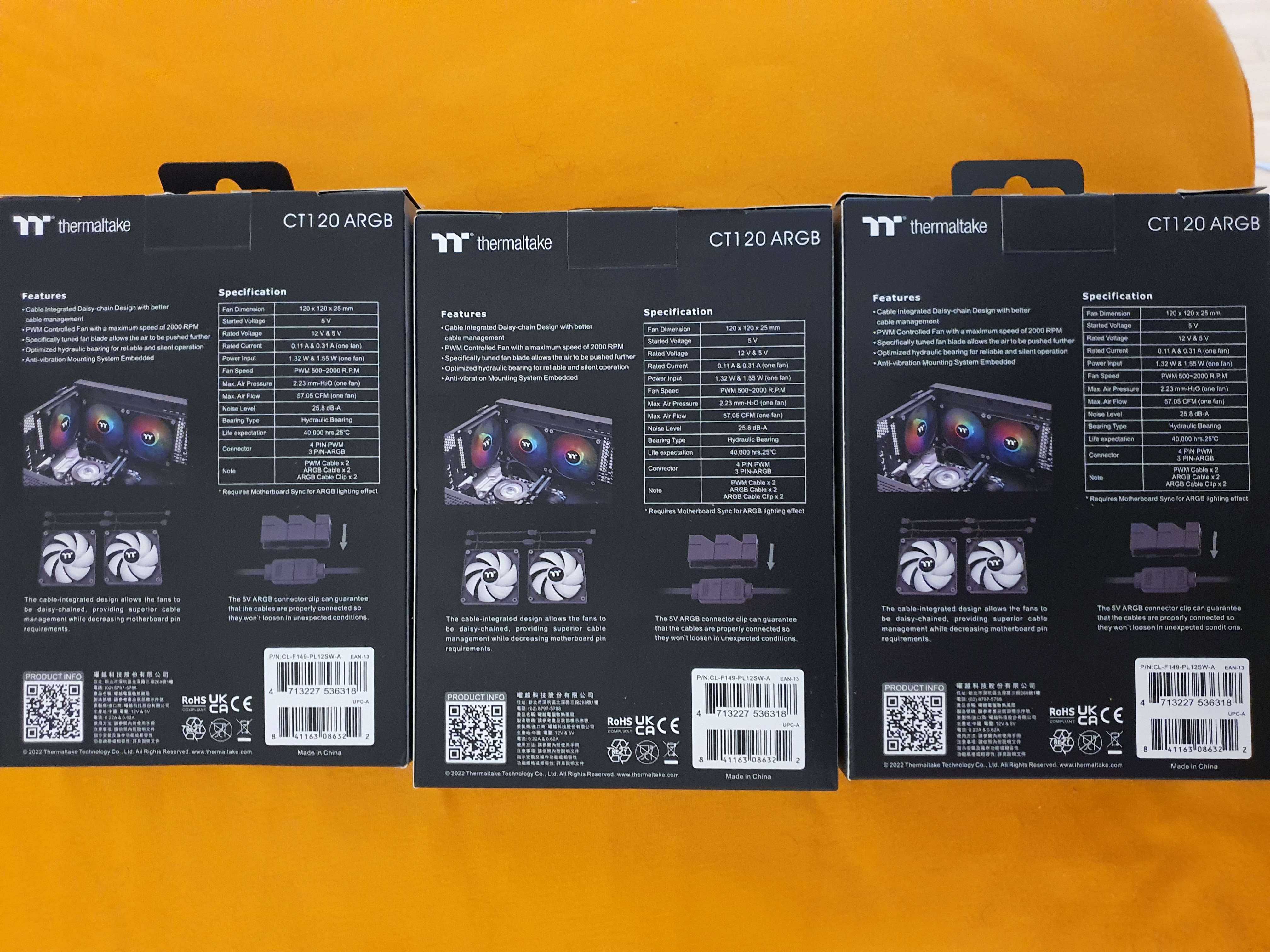 Thermaltake CT120 ARGB вентилатори - почти нови