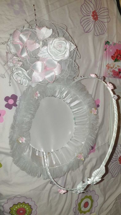 Елегантно Колие комплект+ обици+гривна сватбена кошница+букет+ръкавици