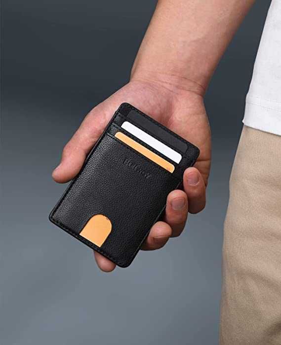 Portofel Slim Buffway, piele, minimalist, RFID blocker, sigilat/cutie