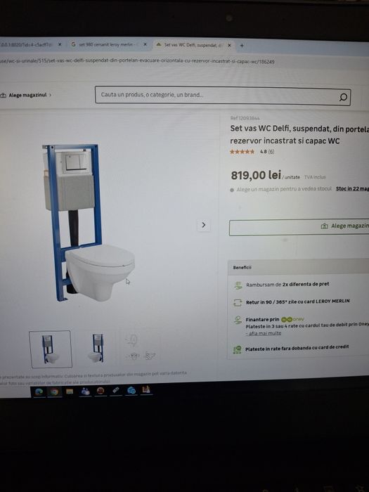 Vand set vas wc suspendat cu rezervor incastrat