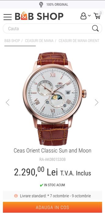 Ceas ORIENT Classic Soon and Moon RA-AK0801S30B; ORIGINAL,acte,sigilat