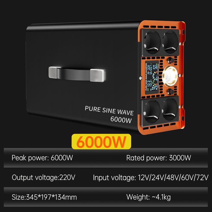 Инвертор чиста синусоида 6000 вата пикова мощнос 48 волта,. Чисто нов.