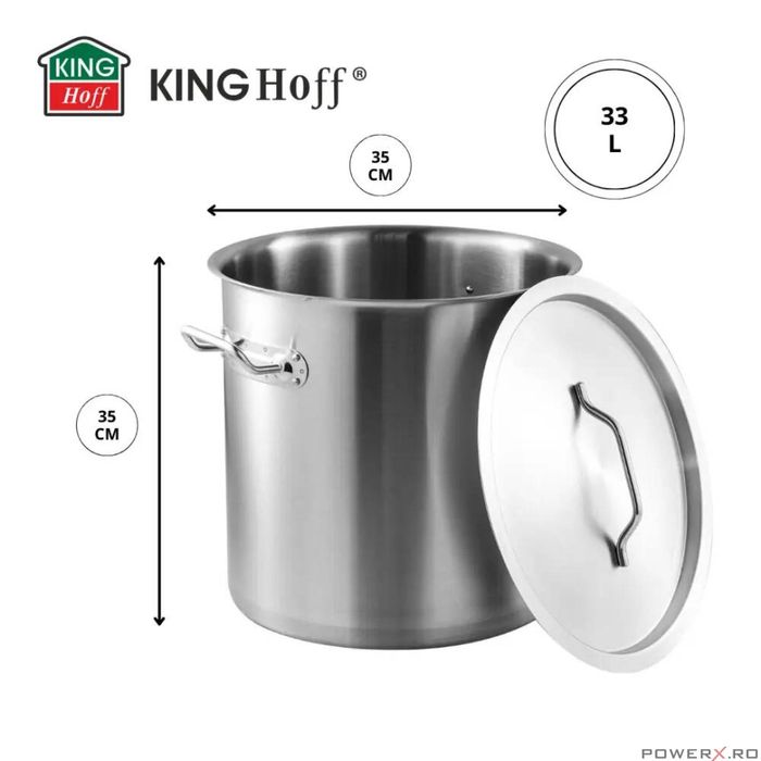 Oala cu capac din otel inoxidabil, capacitate 33 litri, 35 cm,
