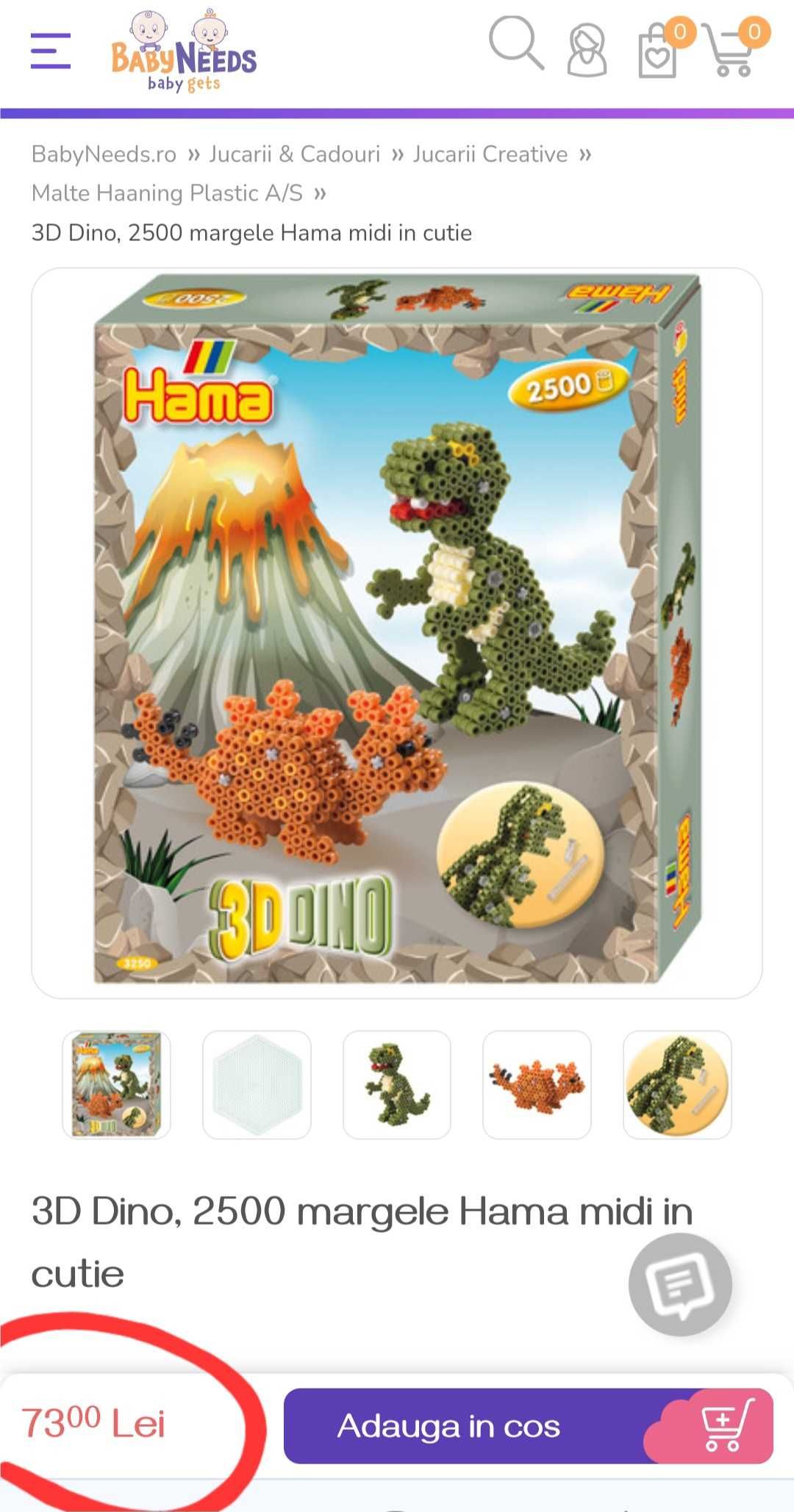 3D Dino, 2500 margele Hama midi in cutie