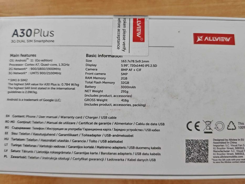 Allview A30 PLUS, Dual SIM, 6", 2GB RAM, 32GB, 3G. nou