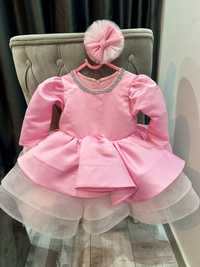 Бебешка официална рокля розова подходяща за първи рожден ден