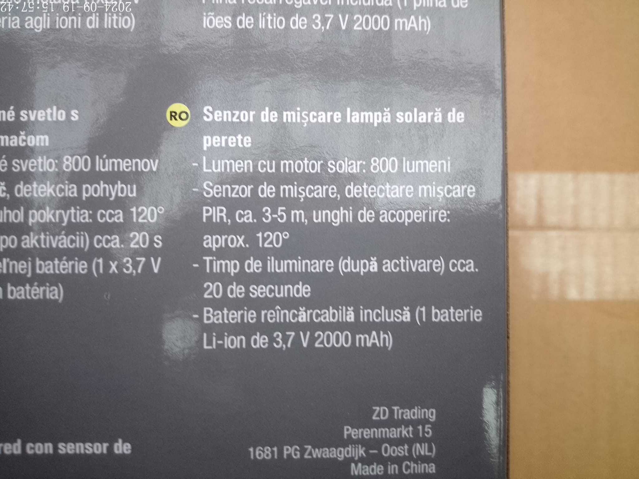 Proiector solar, 800 lumeni, cu senzor de miscare si crepuscular