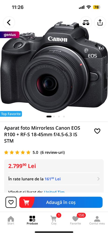 Canon R100 nou la cutie complet kit obiectiv RFS 18-45mm IS