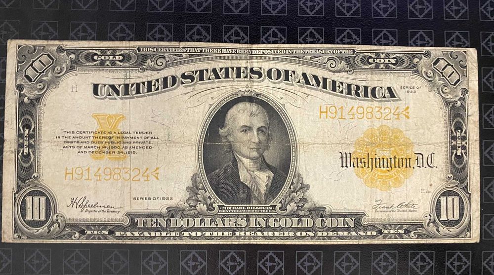 $10 Ten dollars Gold Certificate 1922