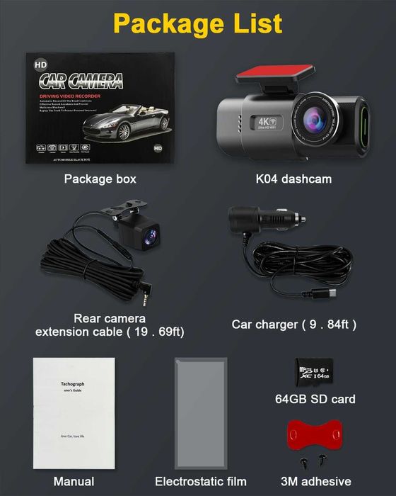 Camera de bord auto DVR, inregistrare video 4K UHD, cu Vedere Nocturna