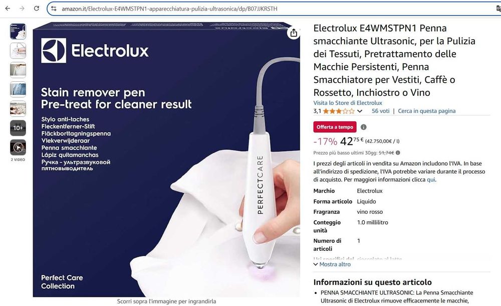 Electrolux E4WMSTPN1 Creion de îndepărtare a petelor cu ultrasunete
