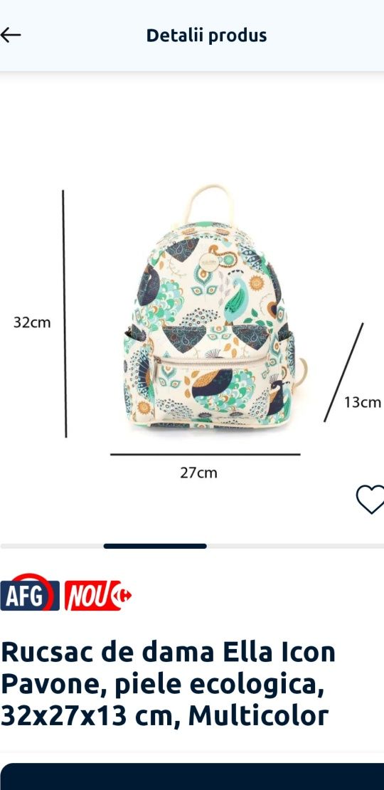 Rucsac de damă Ella Icon Pavone, piele ecologică, 32x27x13 cm