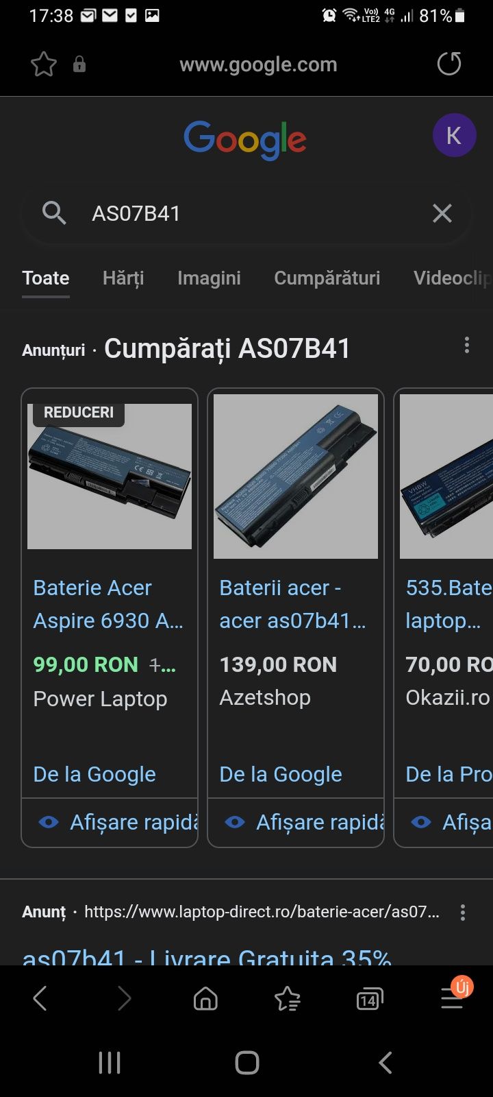 Acumulator laptop nou AS07B41