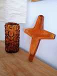 Cruce mare crucifix sticla Suedia icoana amber