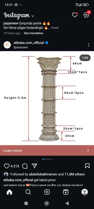RIM ustunlari qoliplarni Toshkent boʻylab ijaraga beriladi 120mindan M