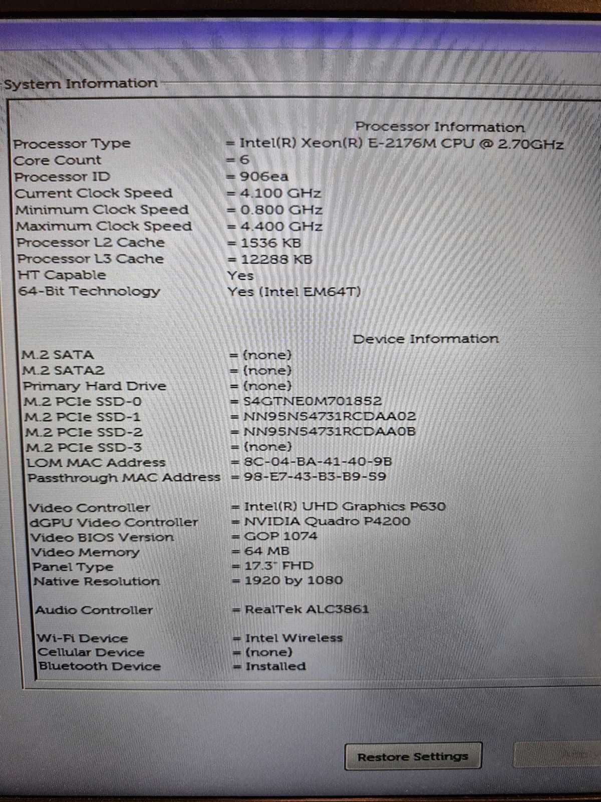 Laptop Dell Precision 7730 – | Xeon, 64GB RAM, Quadro P4200, SSD 2,5TB