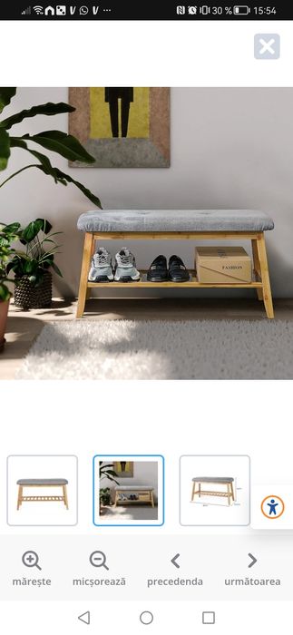 Bancheta hol, cu un raft, bambus + gri