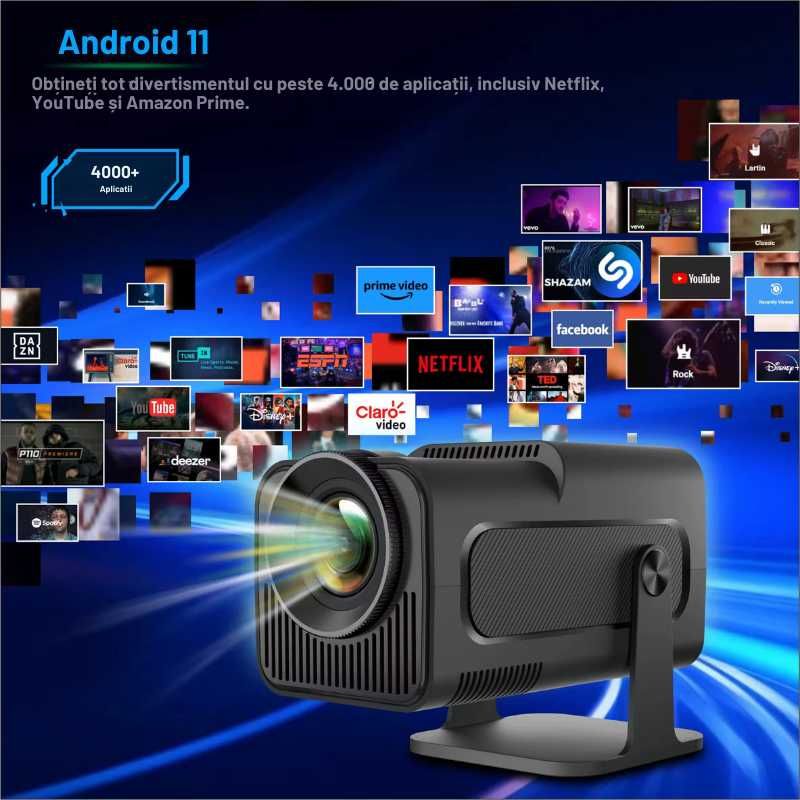 Videoproiector FULL HD, Nou, 10000lm,BT,WIFI,Difuzor, Proiectie 6m,NOU