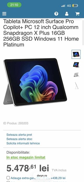 Laptop Microsoft Surface Pro Copilot+12” Snapdragon X Plus, 16 GB RAM