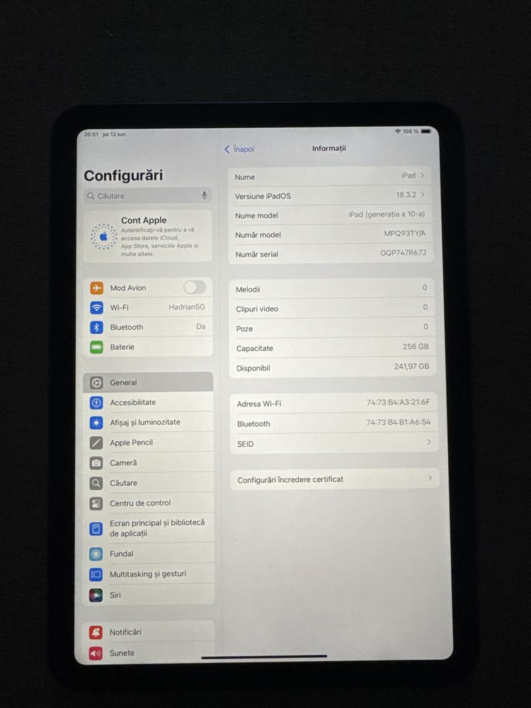 ipad 10th 256gb wifi blue, ca NOU