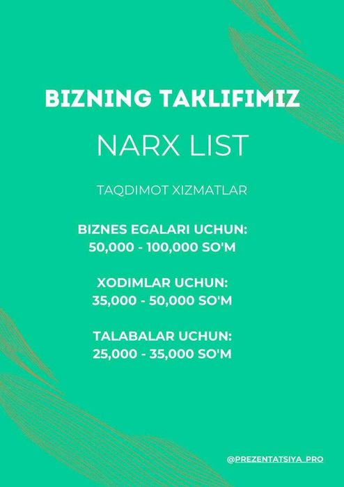 Prezentatsiya va Taqdimotlar Tayyorlash Xizmati