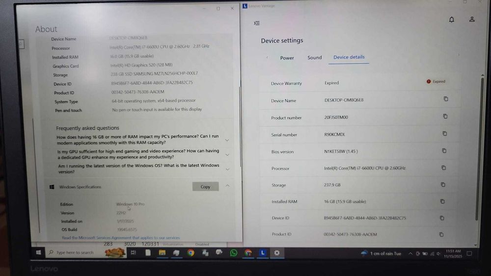 Lenovo ThinkPad T560 i7 6600U 16GB DDR3 238GB SSD