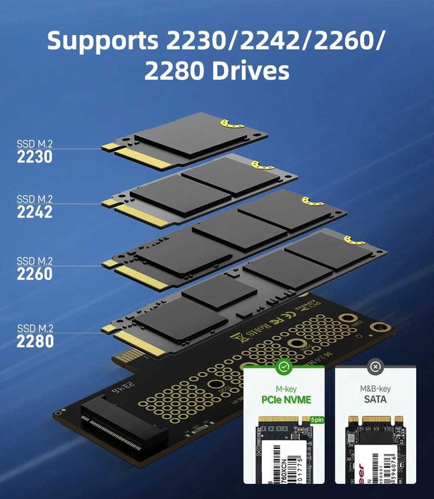 Adaptor convertor M.2 NVMe (M-Key) SSD la PCIe X1 / X4, 4.0, 3.0, 2.0