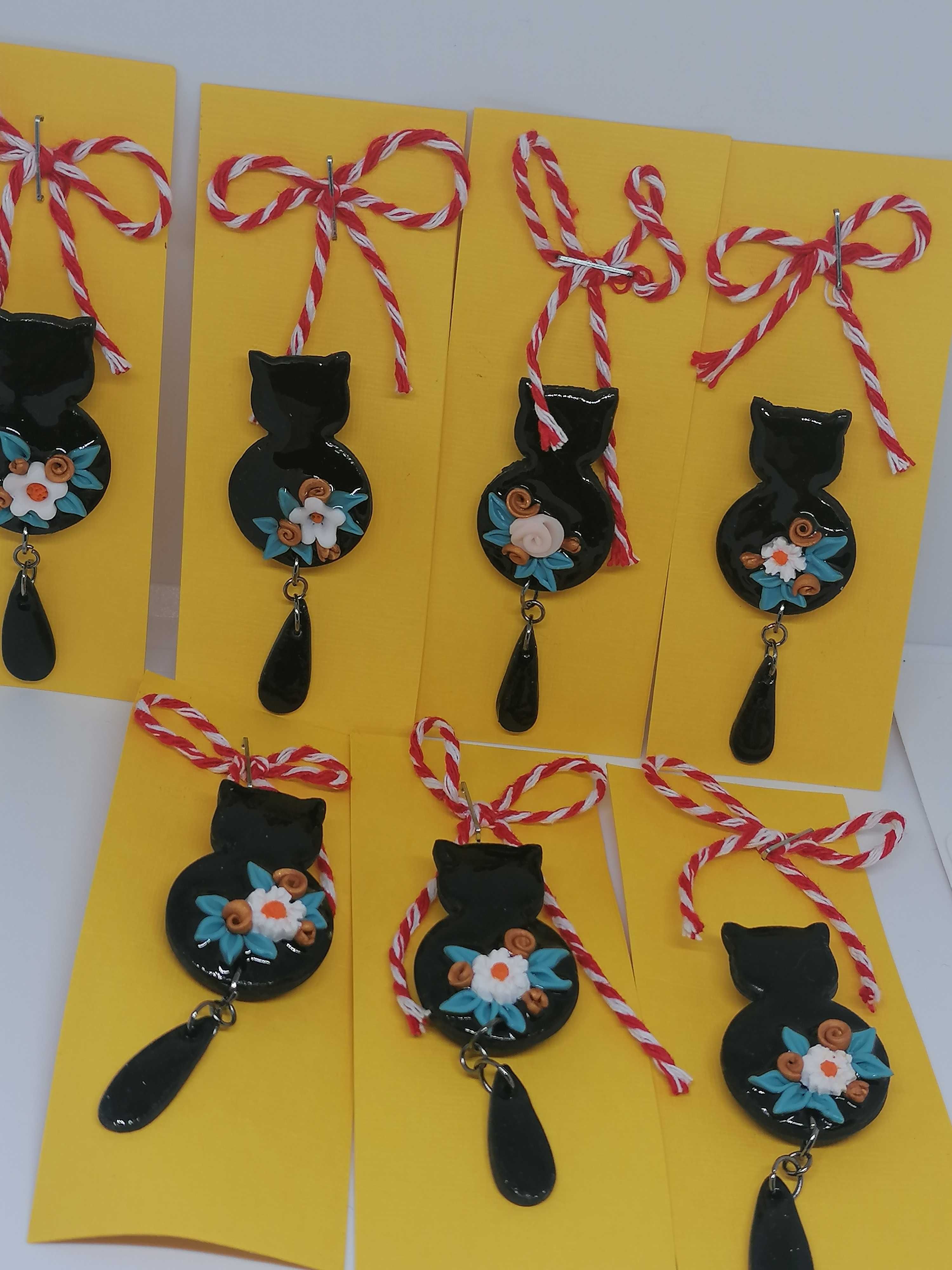 Broșe pisicuțe negre mărțișor handmade din FIMO
