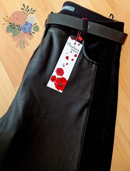 Pantaloni dama "Tendresse",insertii piele, super model, curea inclusa