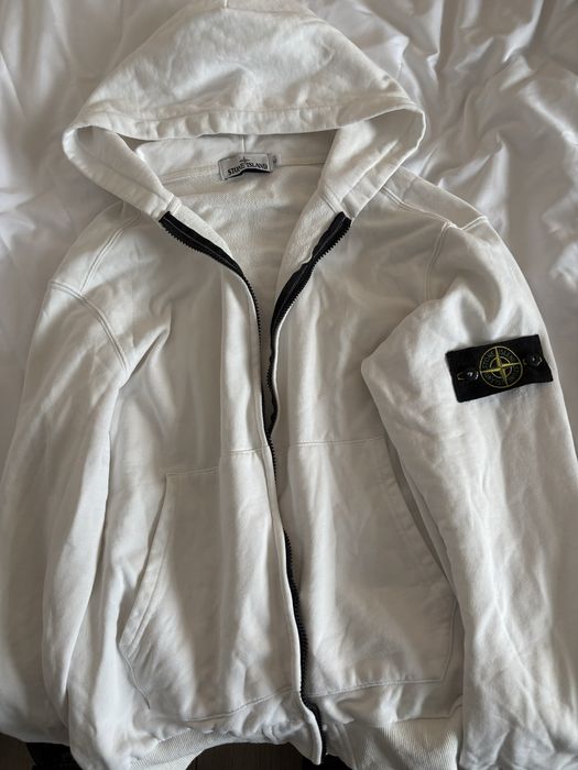 Stone Island zip hoodie white