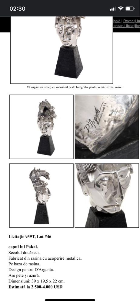 Statuete cap Pakal semnate D Argenta -placate f gros cu argint Ocazie!