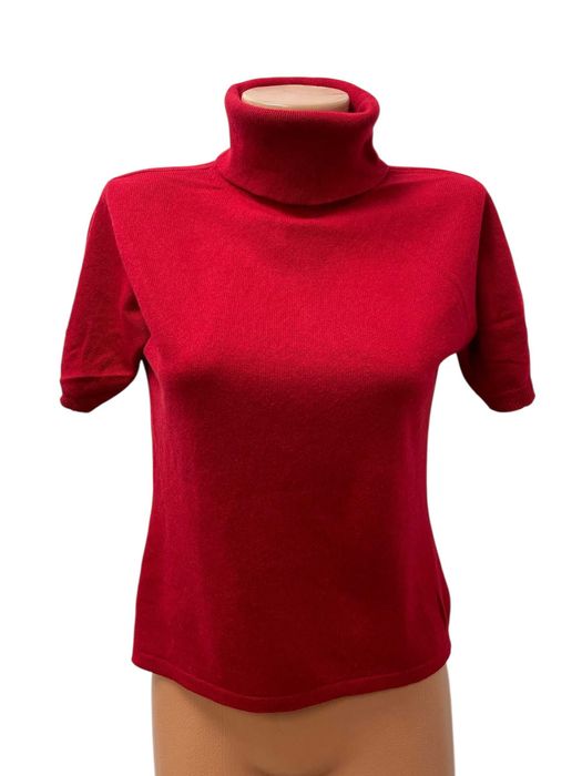 Дамски пуловер размер S КАШМИР и КОПРИНА поло яка червен къс ръкав