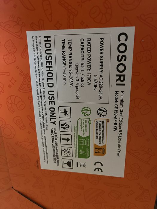 Airfryer Cosori 5,5 litri, nou, sigilat, garantie Flanco