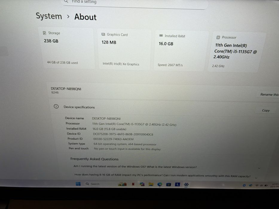Laptop lenovo ideapad 3 i5 1135G7 4,5 ghz 16gb ram DDR 4 wifi 6