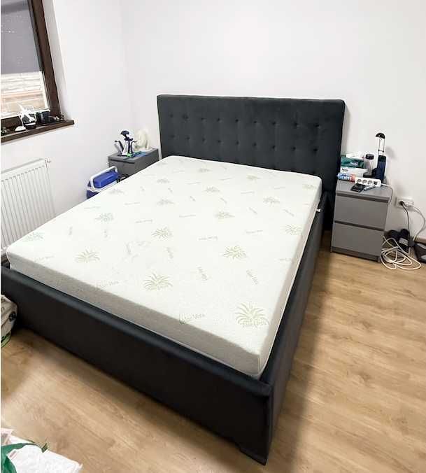 Pat cu somieră rabatabilă și ladă de depozitare, plus saltea