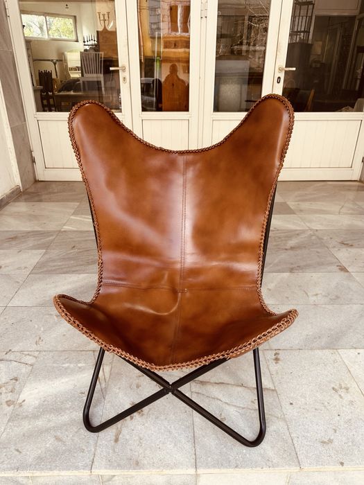 Кожен стол тип „Пеперуда“ – естествена кожа, метална рамка