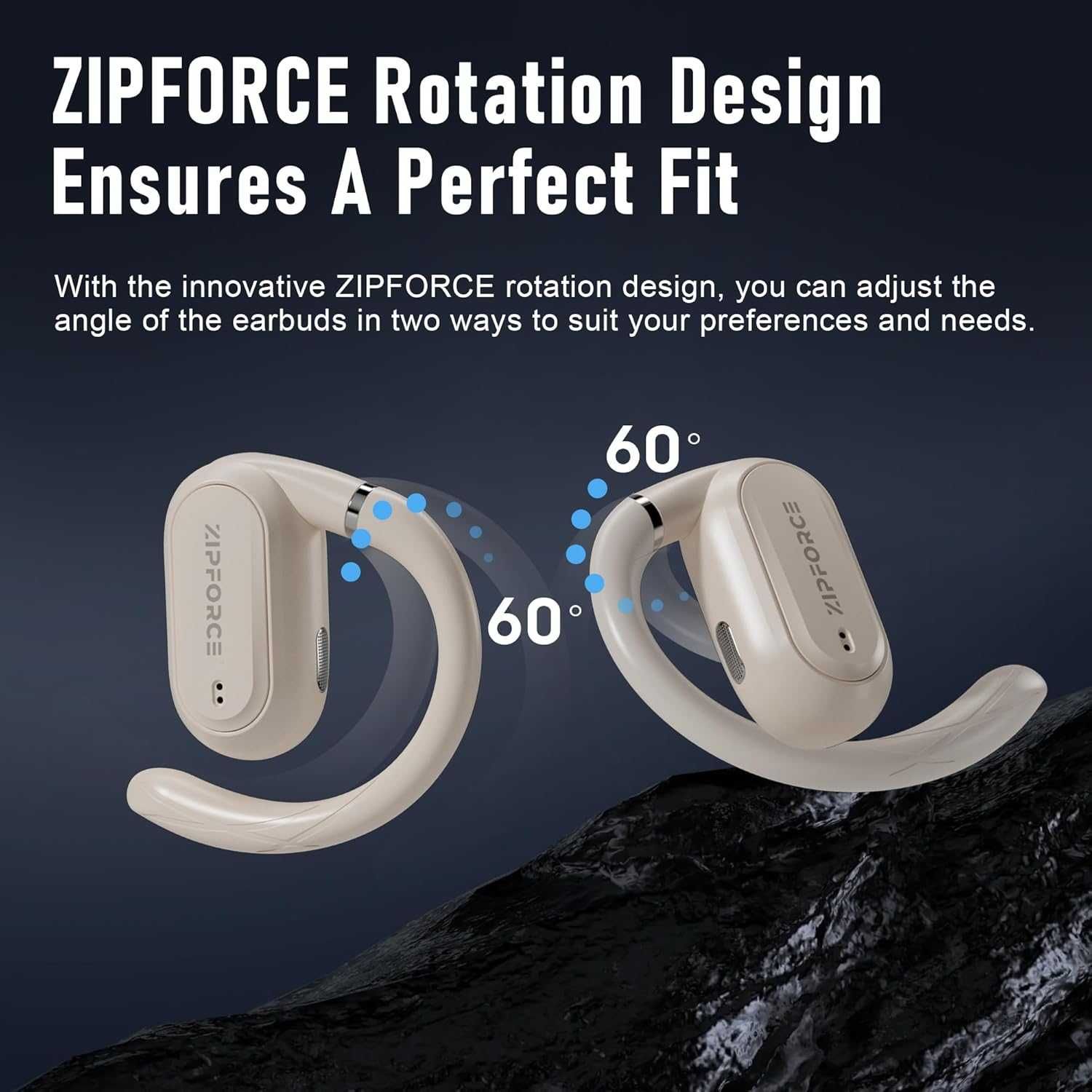 ZIPFORCE безжични слушалки с отворено ухо, Bluetooth 5.3, IPX6, жълти