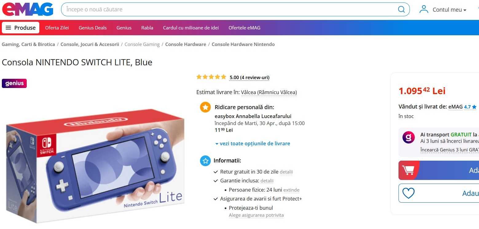 Consola Nintendo Switch Lite Blue + Joc Pac-Man - noua, sigilata