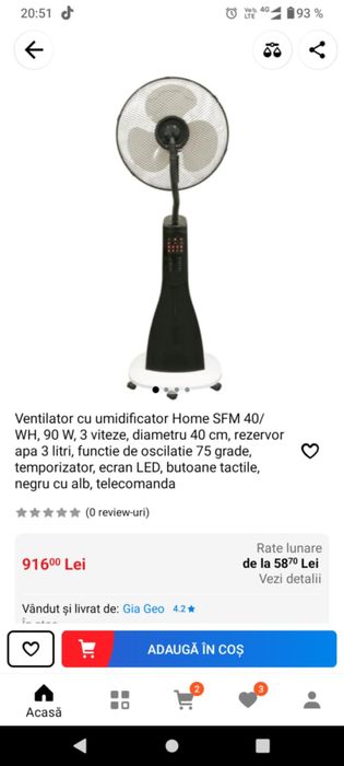 Vând sau schimb ventilator cu umidificator