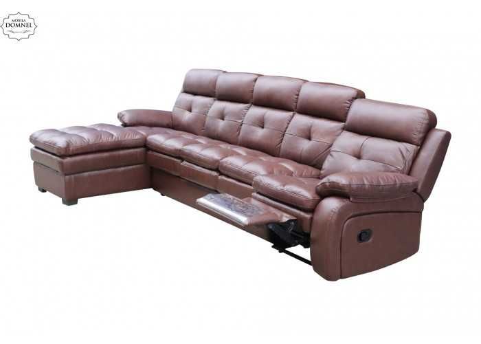 Coltar Piele Naturala Bordo cu recliner si saltea extensibila Relaxa