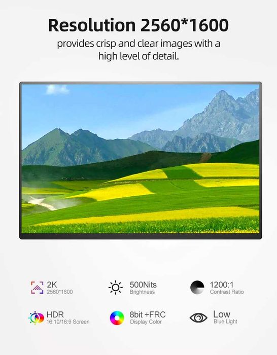 Monitor portabil UPERFECT 16" 2K 500 NITS USB-C / HDMI + HUSA