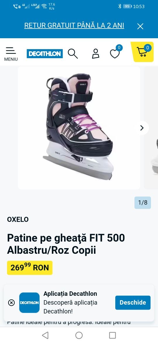 Patine pe gheaţă Fete FIT 500 Albastru/Roz Copii 2 buc