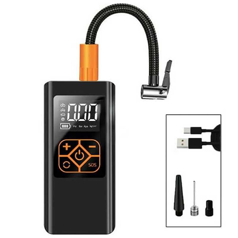 Преносим компресор за гуми, Помпа - USB, 8bar, 4000mAh, LED светлина