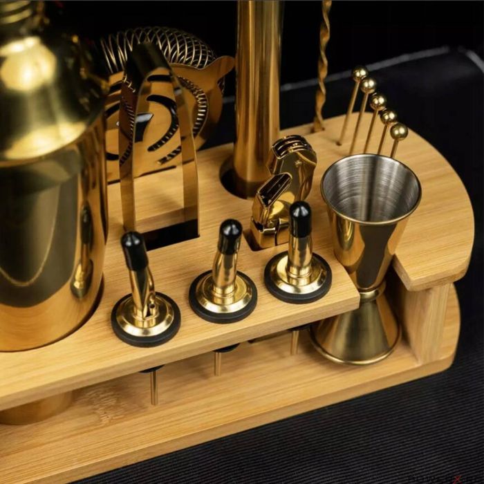 Set cocktail shaker pentru barmani,16 piese, auriu, Klausberg