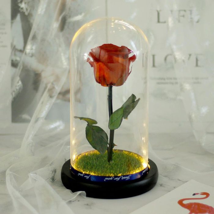 Вечна естествена роза в стъкленица